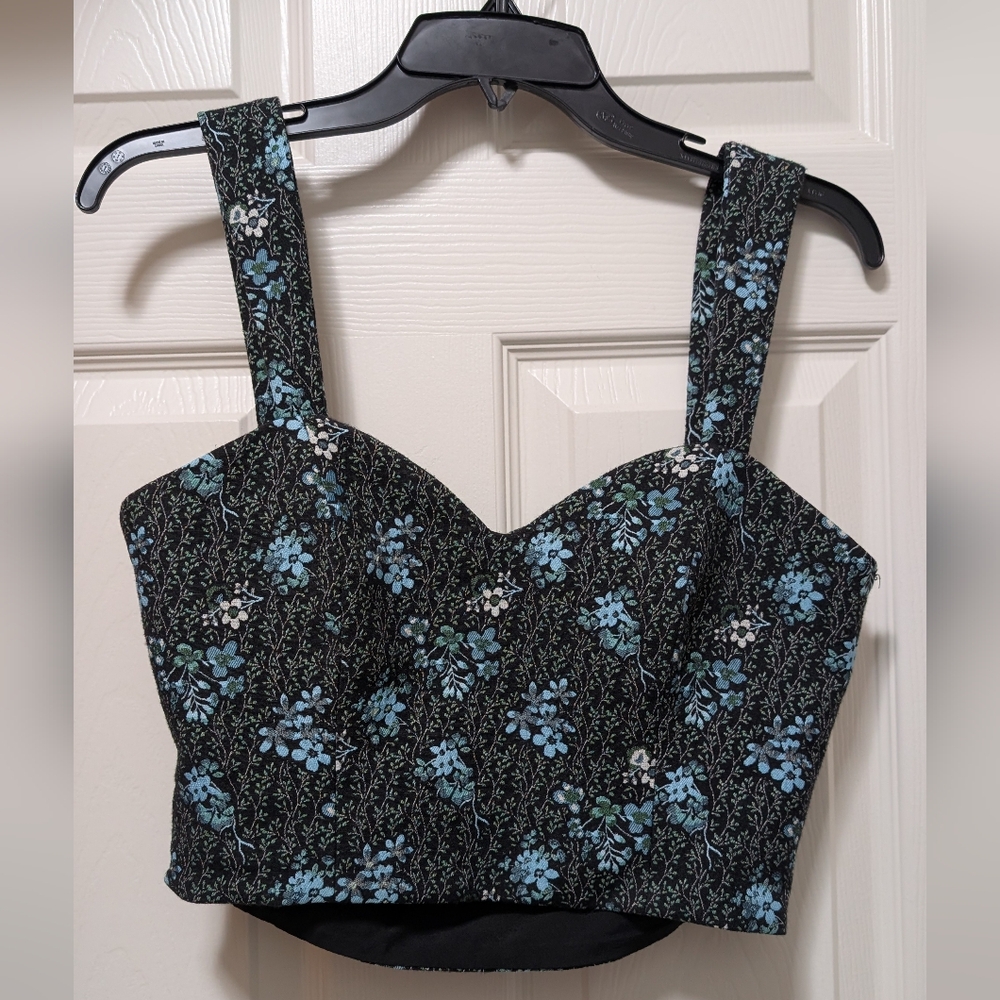 Anthropologie Sachin & Babi Jacquard Corset Tank crop size XS Blue Black Floral